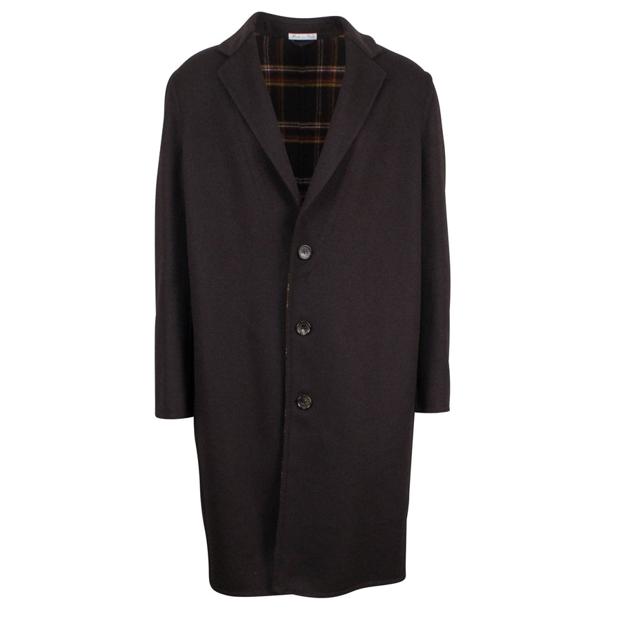 Brown Wool Blend Full Length Slim Fit Coat