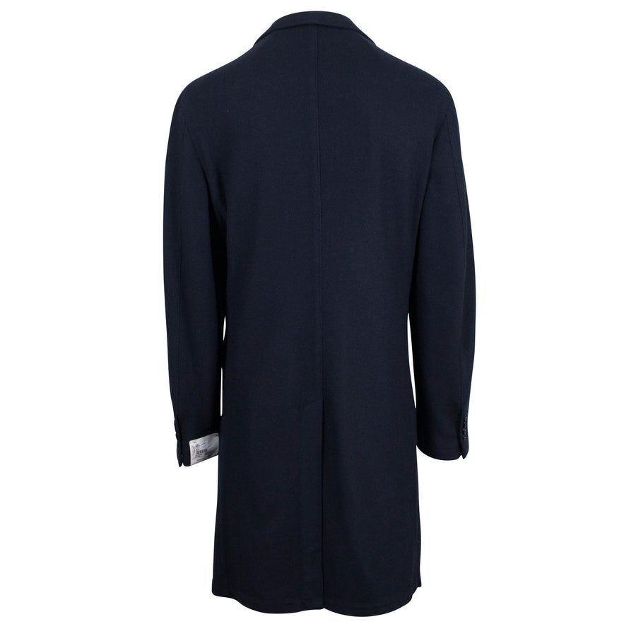 Blue Twill Cashmere Full Length Slim Fit Coat