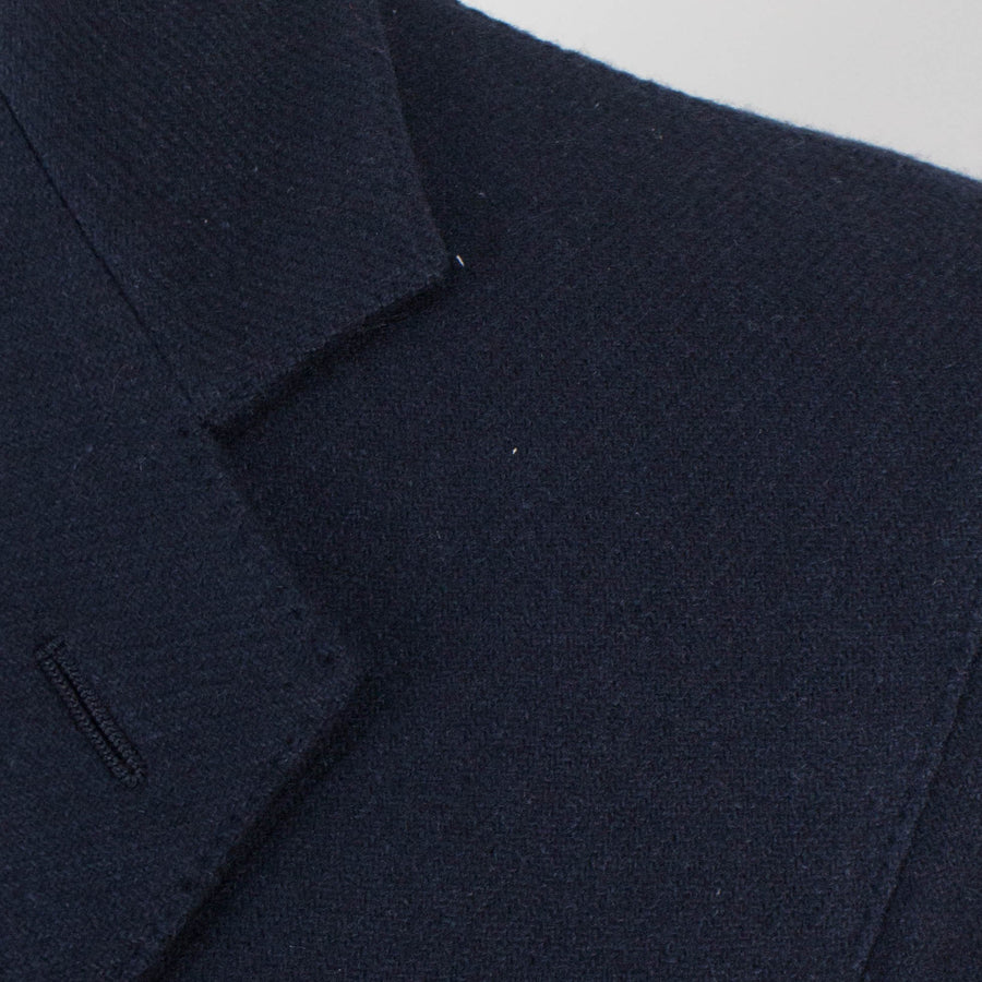 Blue Twill Cashmere Full Length Slim Fit Coat