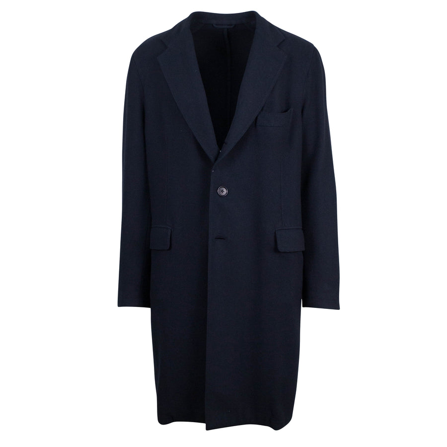 Blue Twill Cashmere Full Length Slim Fit Coat