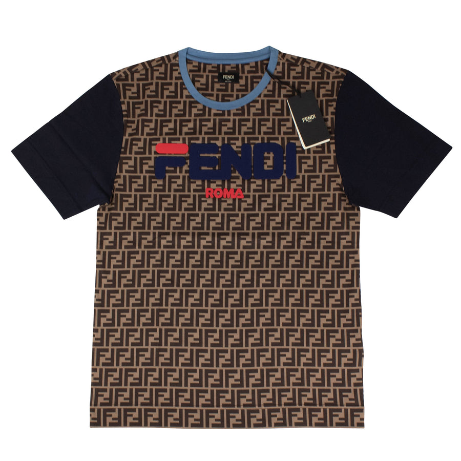 Fendi Mania Logo Graphic T-Shirt - Brown / Blue
