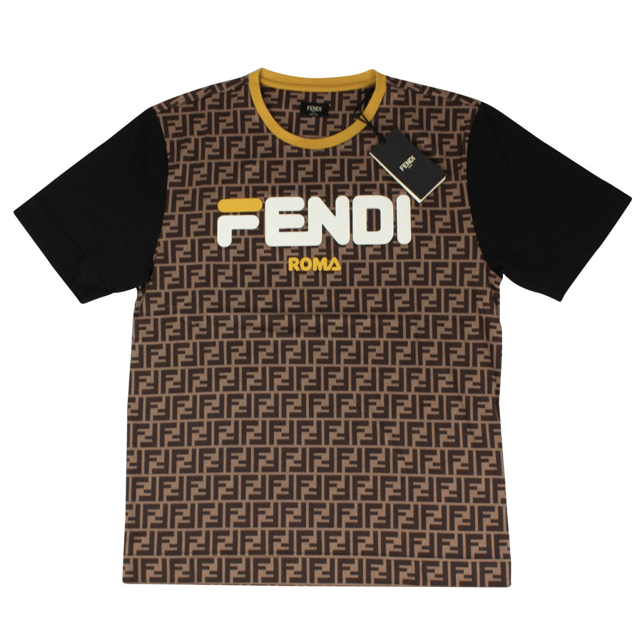 Fendi Mania Logo Graphic T-Shirt - Brown / Yellow