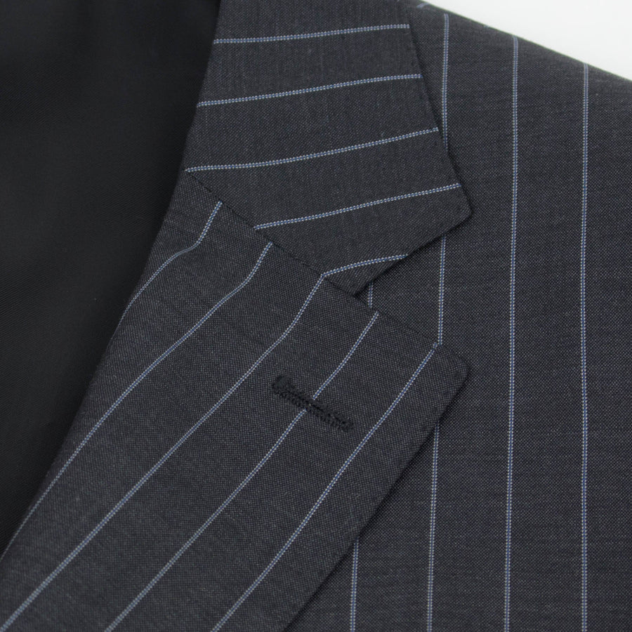 Pin Striped Wool 2 Button Classic Fit Suit - Black