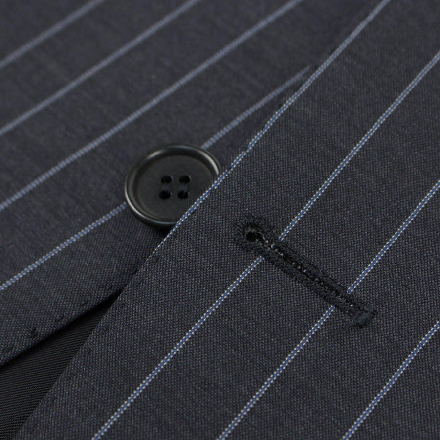 Pin Striped Wool 2 Button Classic Fit Suit - Black