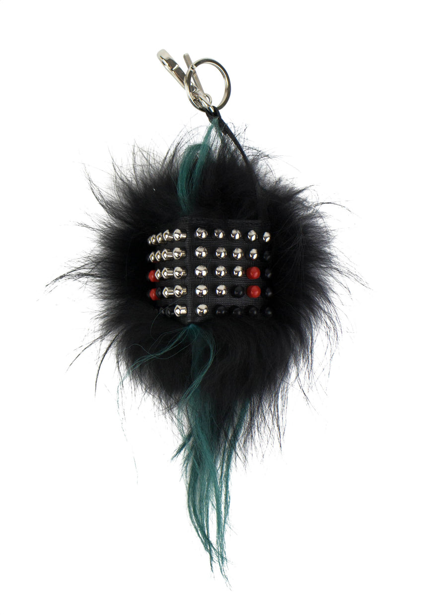 Fur Studded Handbag Charm - Black / Green
