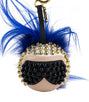 Karlito Leather Studded Fur Key Charm - Blue / Multi