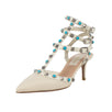 Rockstud Rolling Turquoise Stone Pumps - White