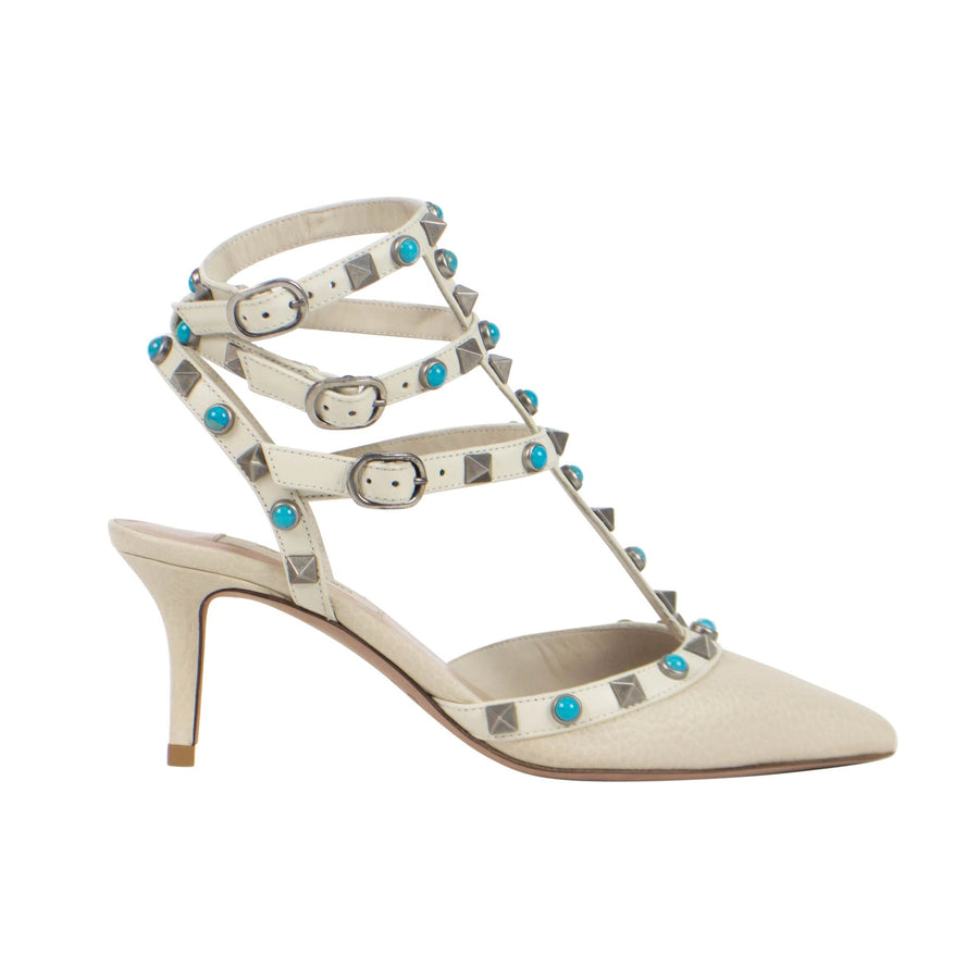 Rockstud Rolling Turquoise Stone Pumps - White