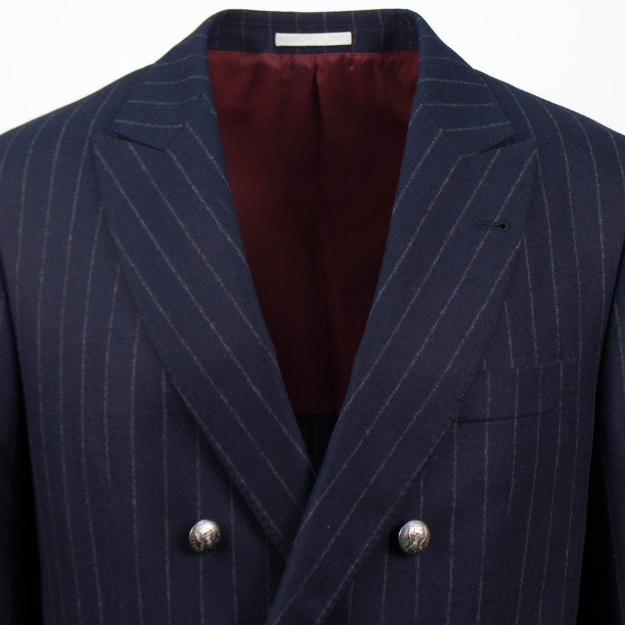 Pinstriped Cashmere Blend Double Breasted Sport Coat - Blue