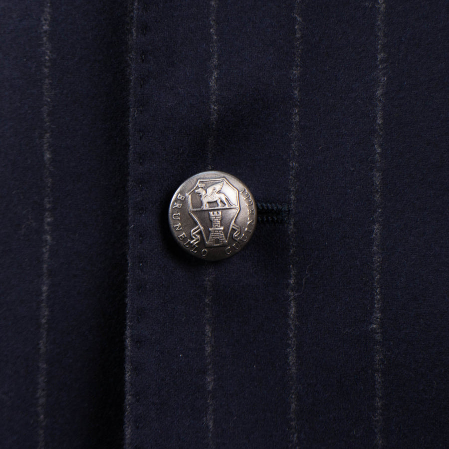 Pinstriped Cashmere Blend Double Breasted Sport Coat - Blue