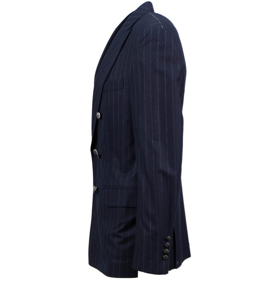Pinstriped Cashmere Blend Double Breasted Sport Coat - Blue