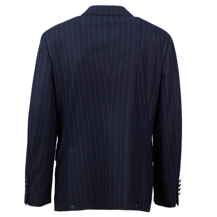 Pinstriped Cashmere Blend Double Breasted Sport Coat - Blue