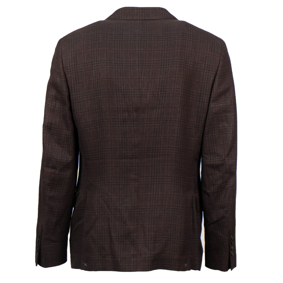 Plaid Wool Blend 3 Roll 2 Button Sport Coat - Brown