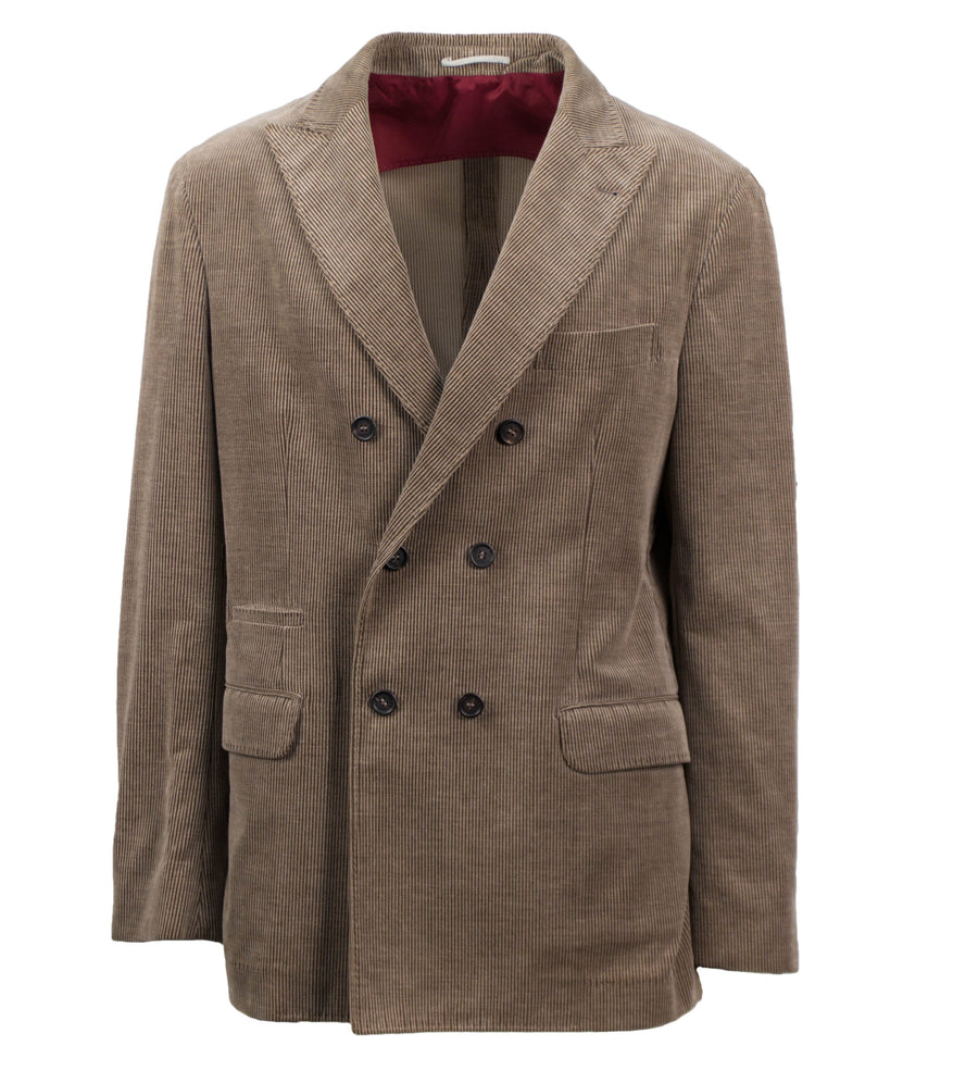 Cashmere Blend Corduroy Double Breasted Sport Coat - Brown