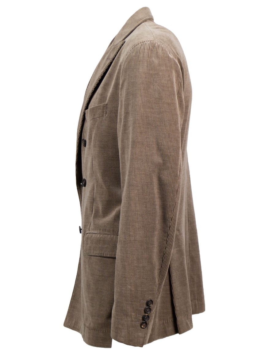 Cashmere Blend Corduroy Double Breasted Sport Coat - Brown
