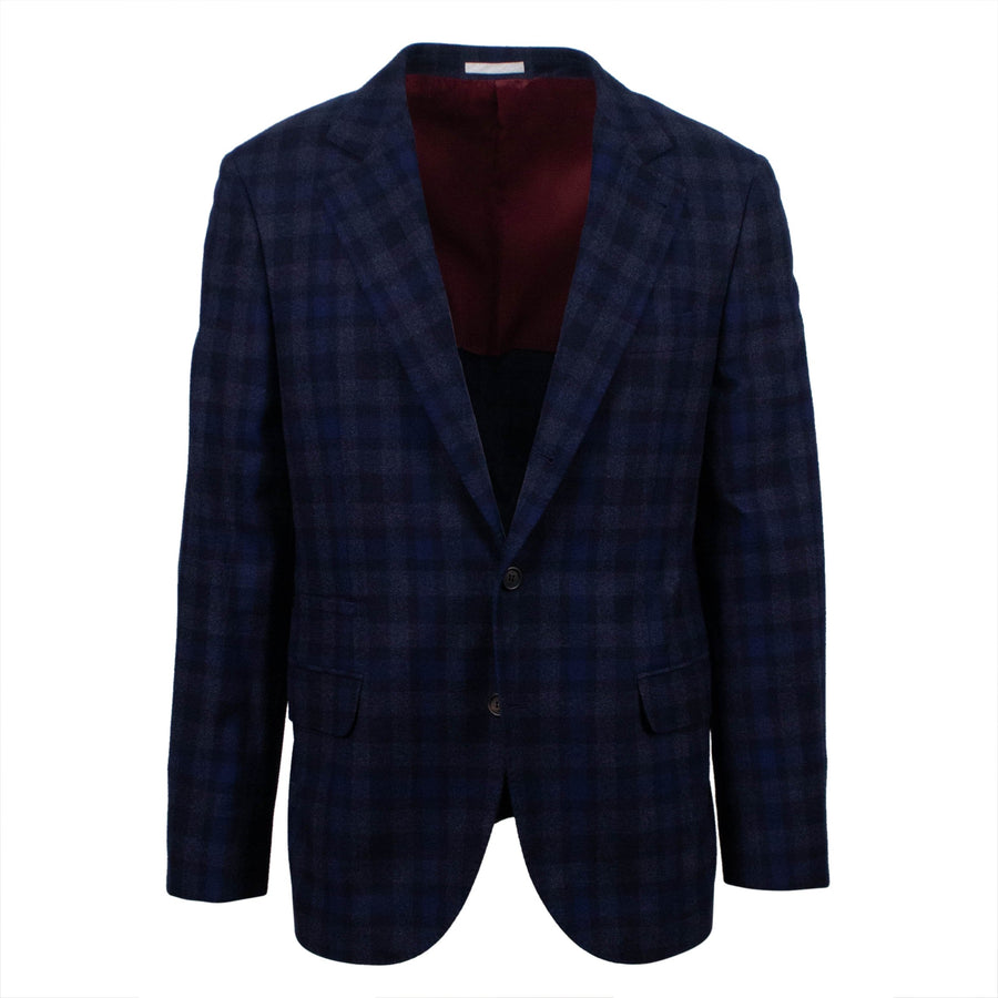 Large Gingham Checked Cashmere Blend 3/2 Button Sport Coat - Blue