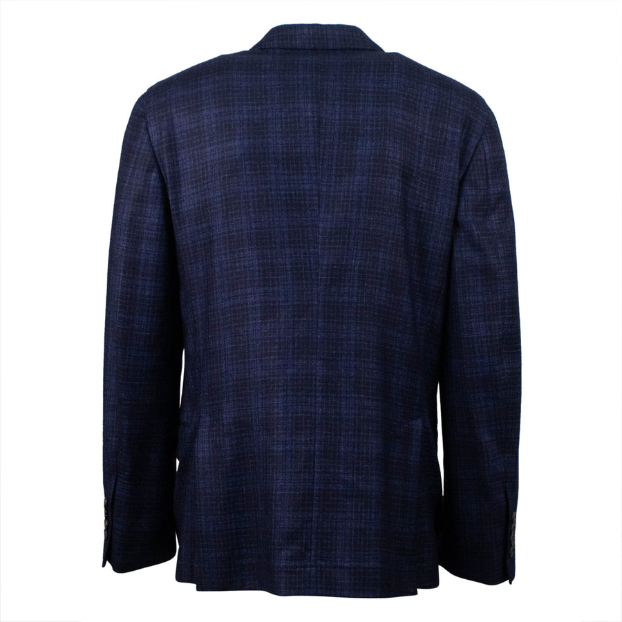 Checked Cashmere Blend Double Breasted Sport Coat - Blue