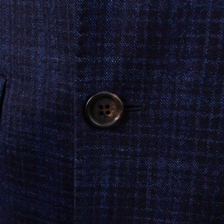Checked Cashmere Blend Double Breasted Sport Coat - Blue