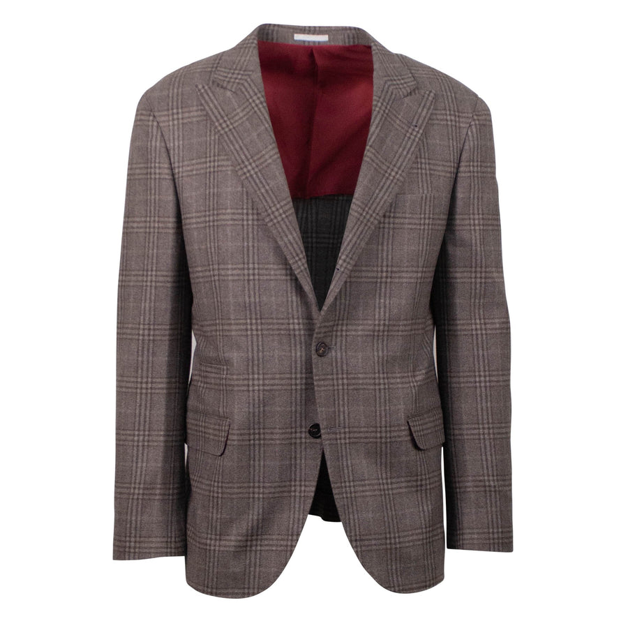 Plaid Cashmere Blend 3/2 Button Sport Coat - Brown