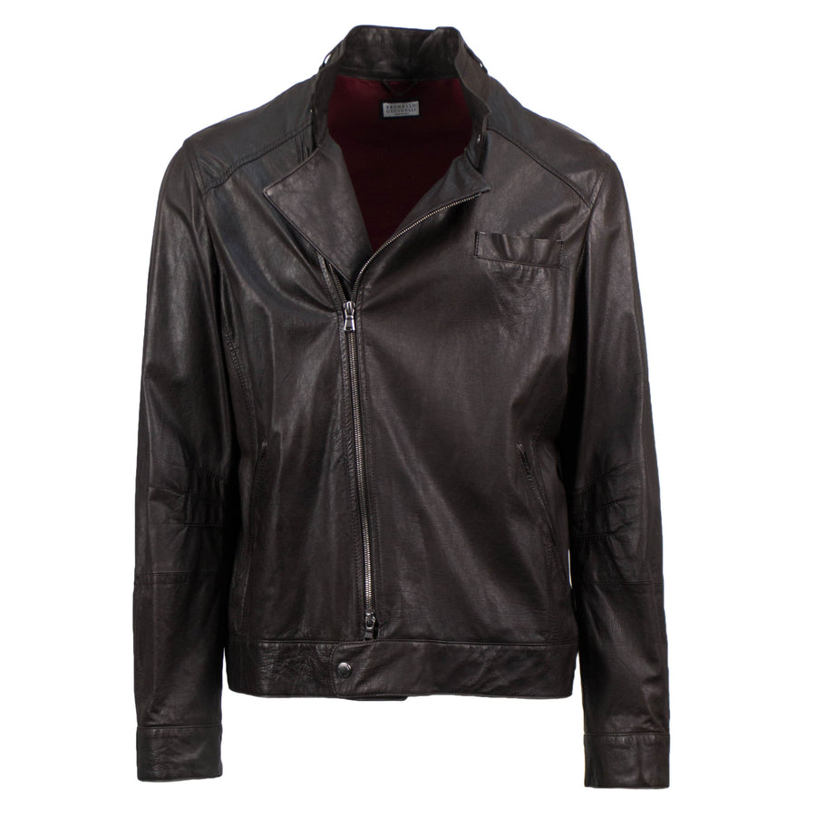 BRUNELLO CUCINELLI Brown Leather Zip-Up Jacket
