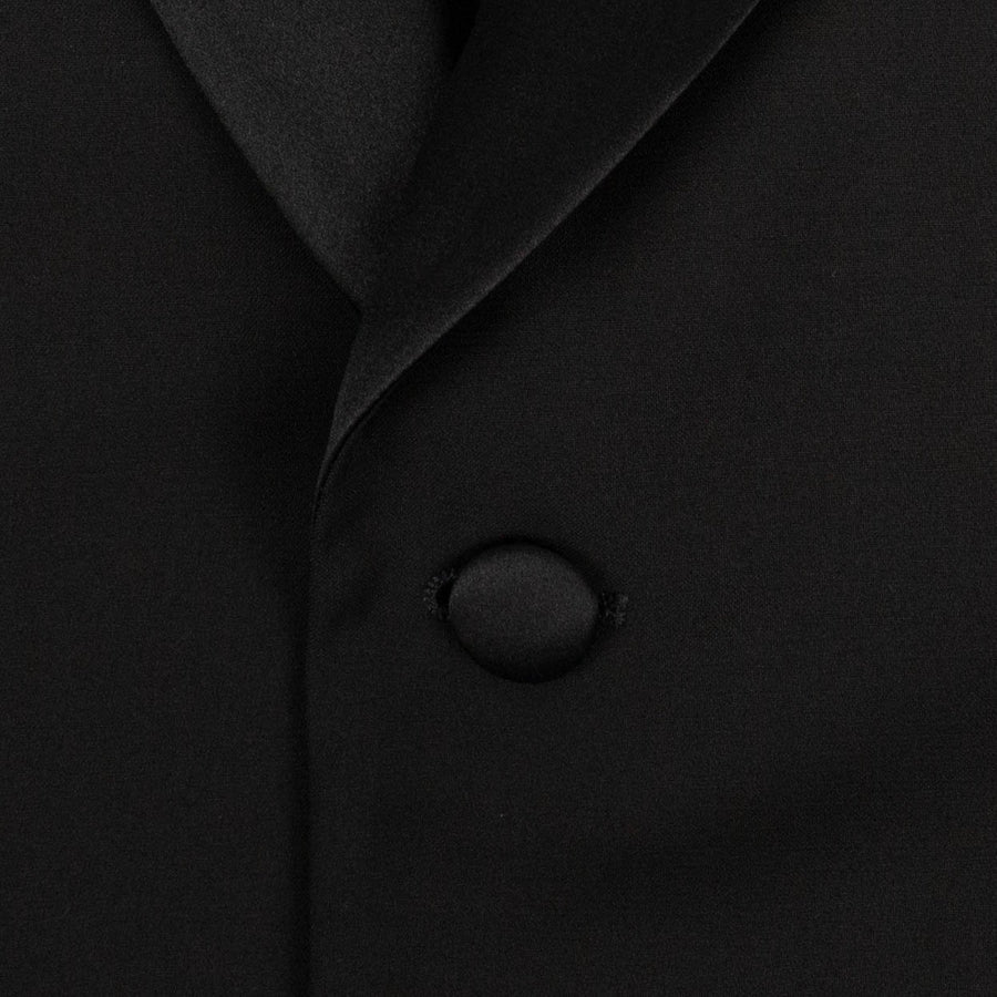 Wool One Button Tuxedo Suit - Black