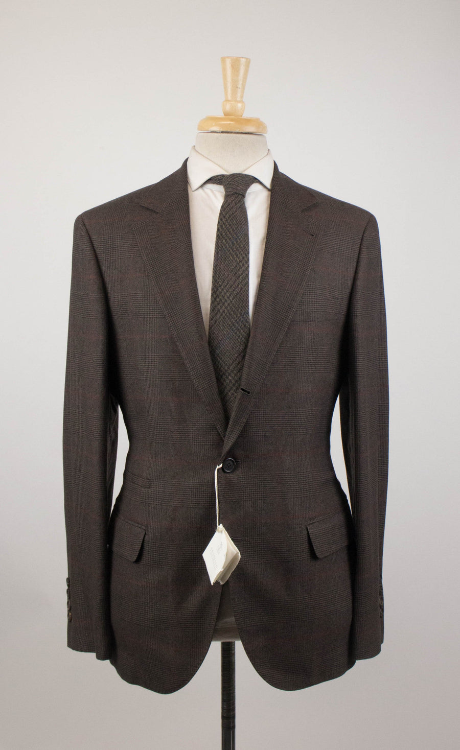 Glen Check Cashmere Blend 3/2 Button Sport Coat - Brown