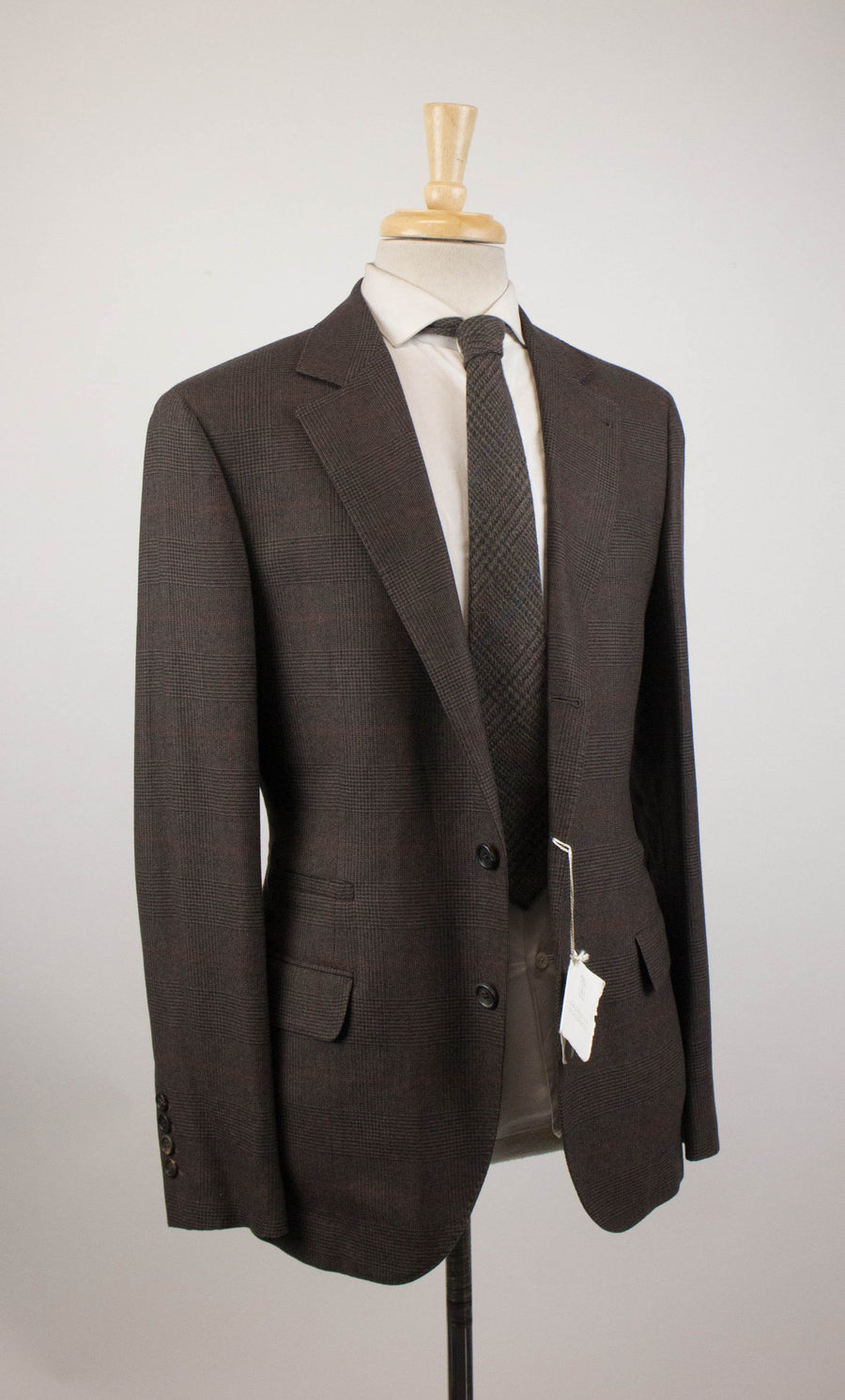 Glen Check Cashmere Blend 3/2 Button Sport Coat - Brown