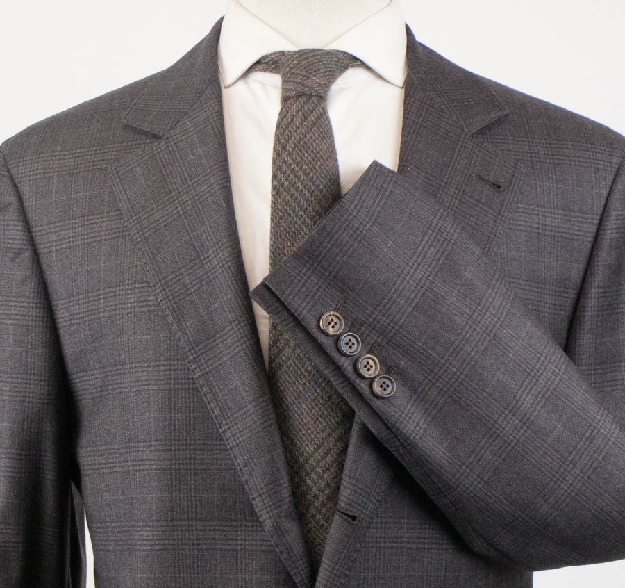 Plaid Wool 3/2 Button Sport Coat - Brown