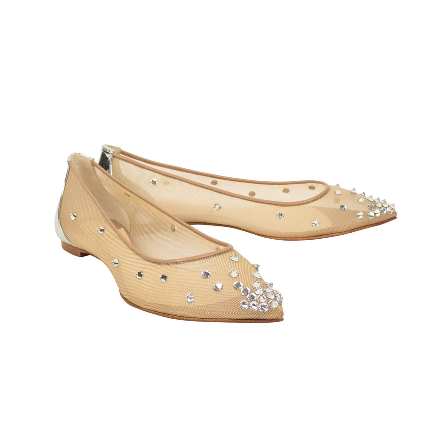 'Degra' Mesh Ballerina Flats - Beige