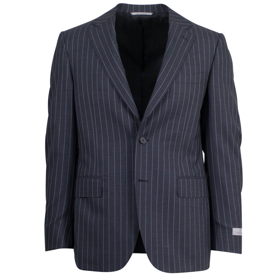 Pin Striped Wool 2 Button Classic Fit Suit - Black