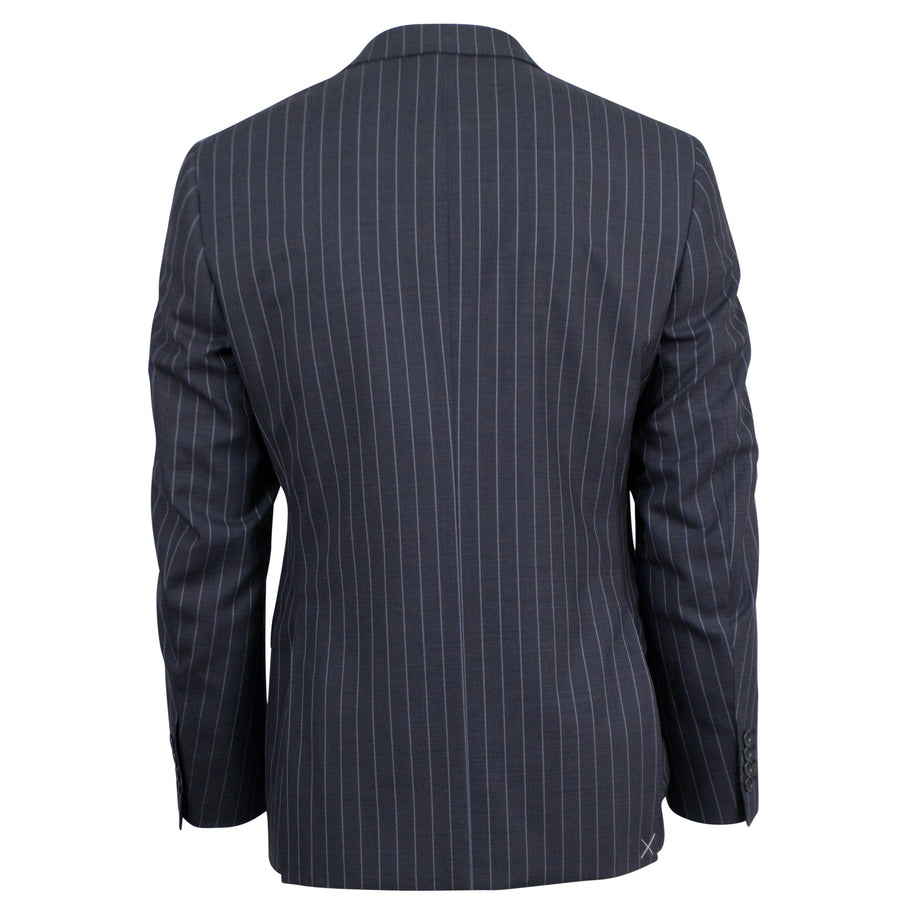 Pin Striped Wool 2 Button Classic Fit Suit - Black