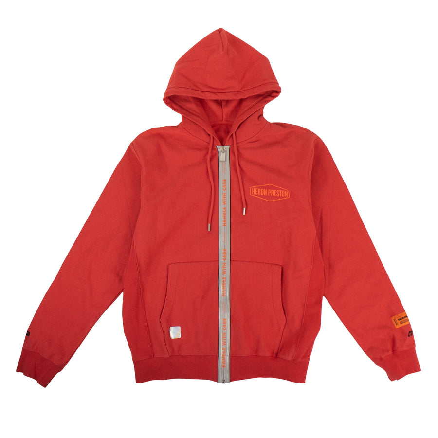 Contrast Trim Logo Zip Hoodie - Red