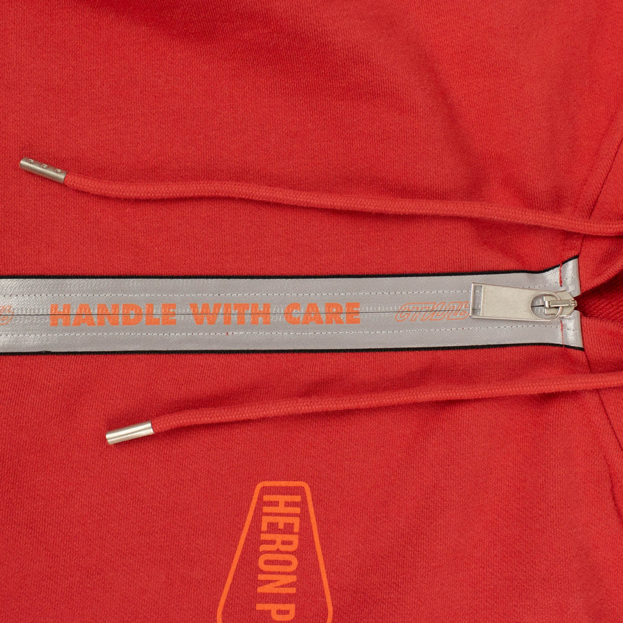 Contrast Trim Logo Zip Hoodie - Red