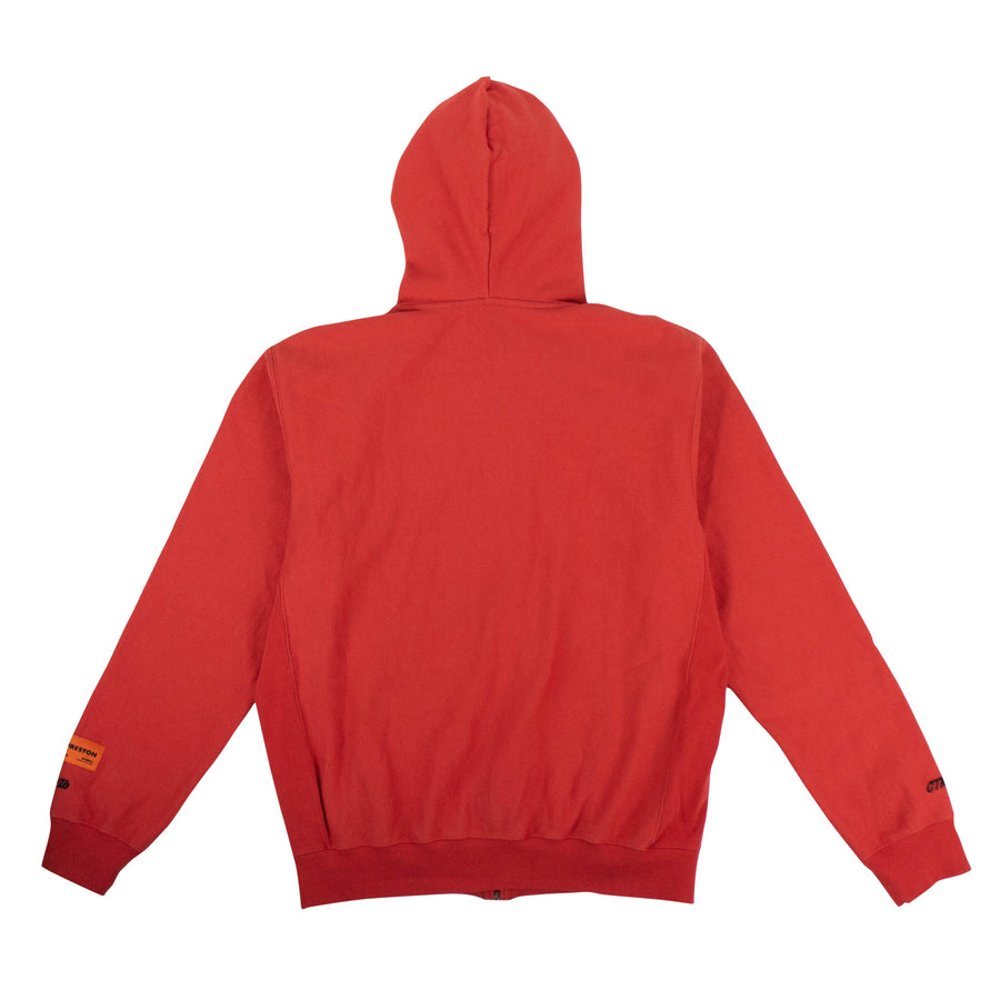 Contrast Trim Logo Zip Hoodie - Red