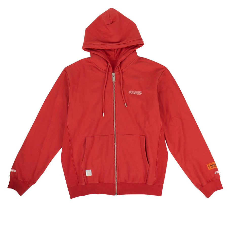 Chest Print Logo Zip-Up Hoodie - Red