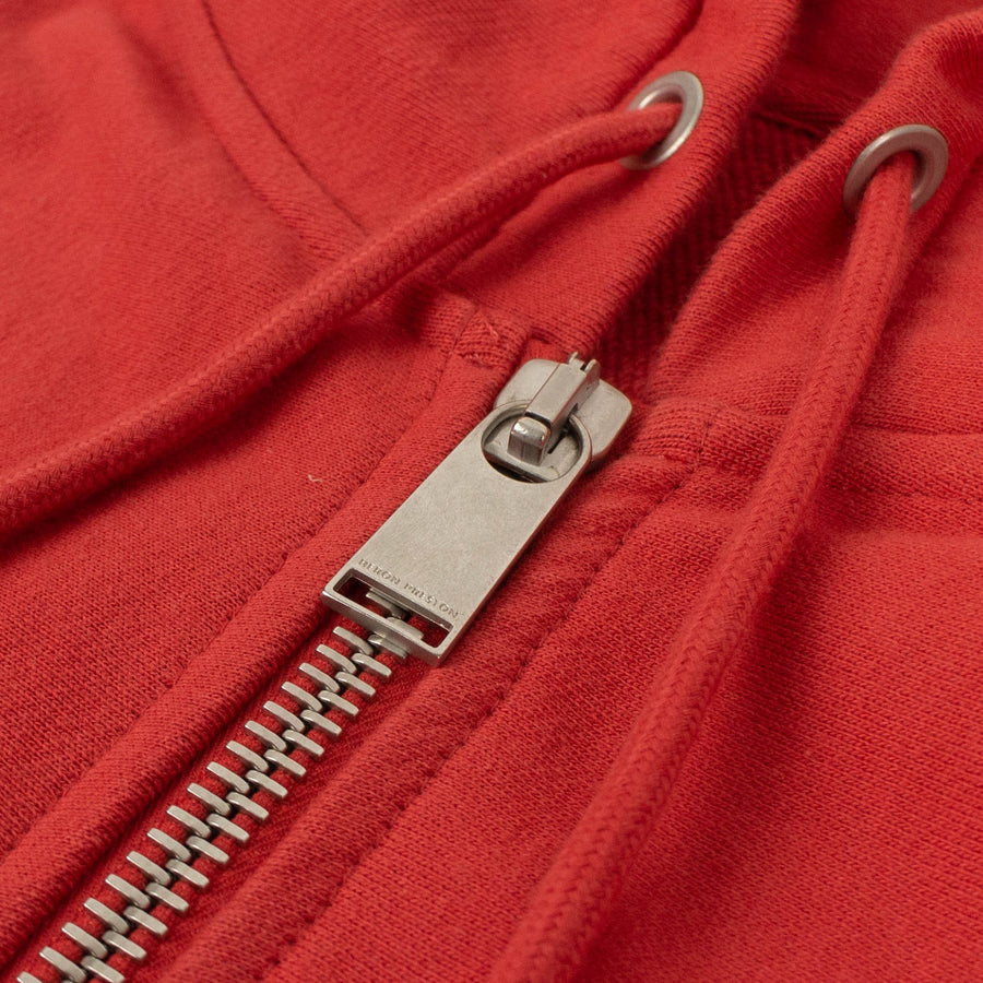 Chest Print Logo Zip-Up Hoodie - Red