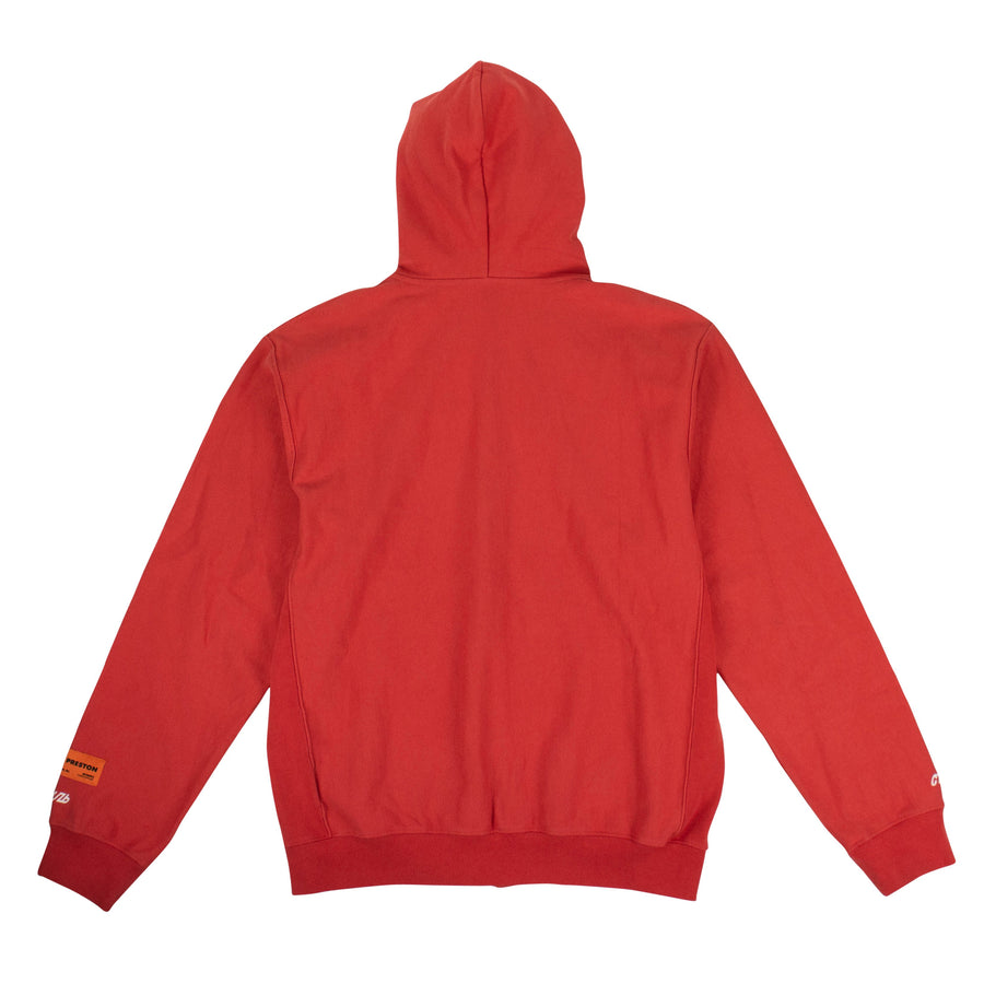Chest Print Logo Zip-Up Hoodie - Red