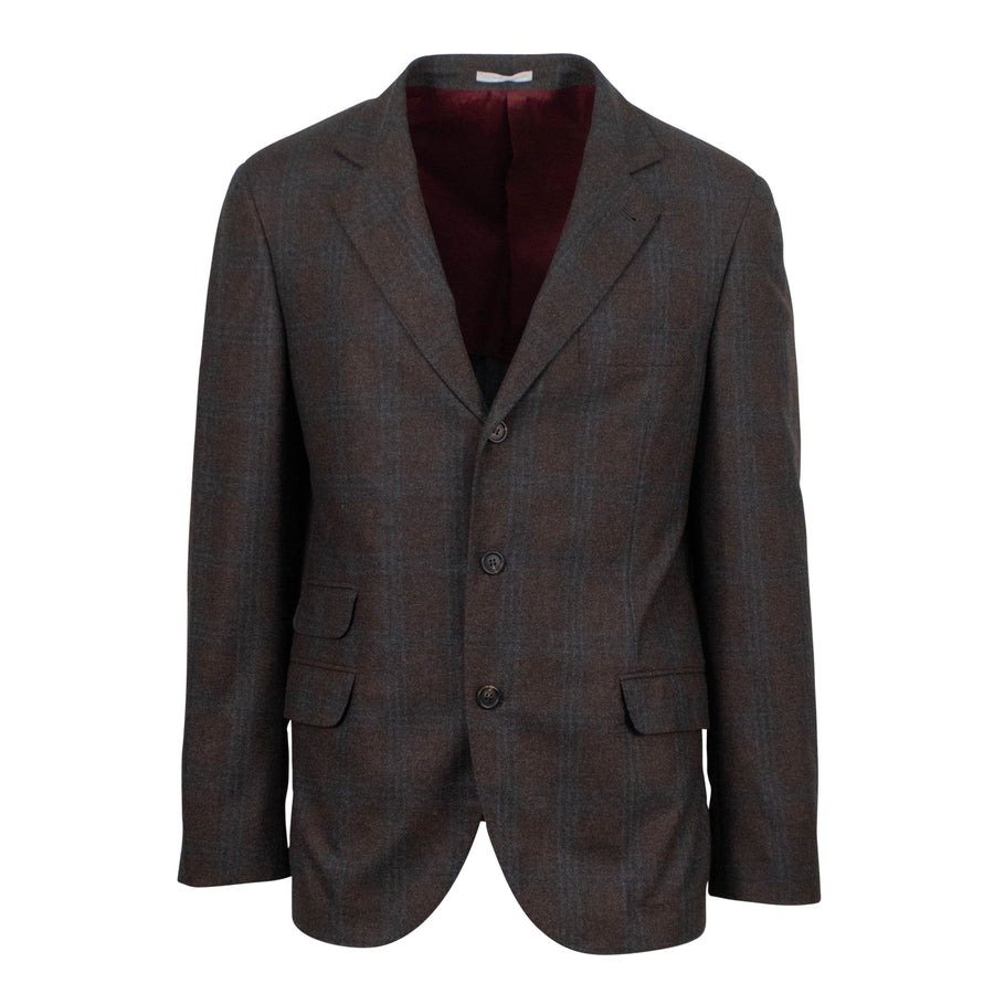 Plaid Cashmere Blend 3/2 Button Sport Coat - Brown