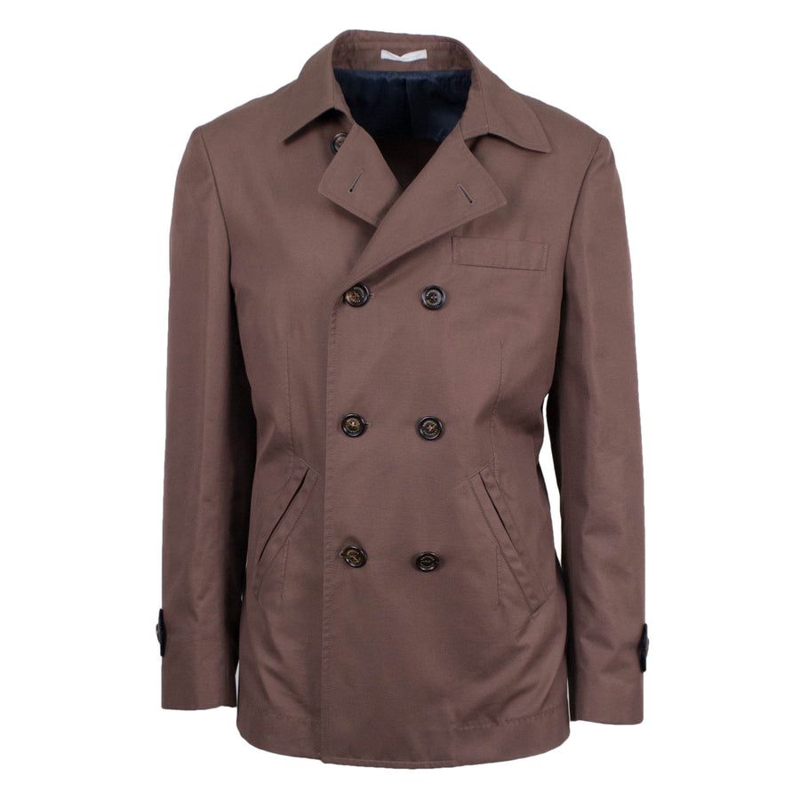BRUNELLO CUCINELLI Brown Cotton-Silk Peacoat Jacket