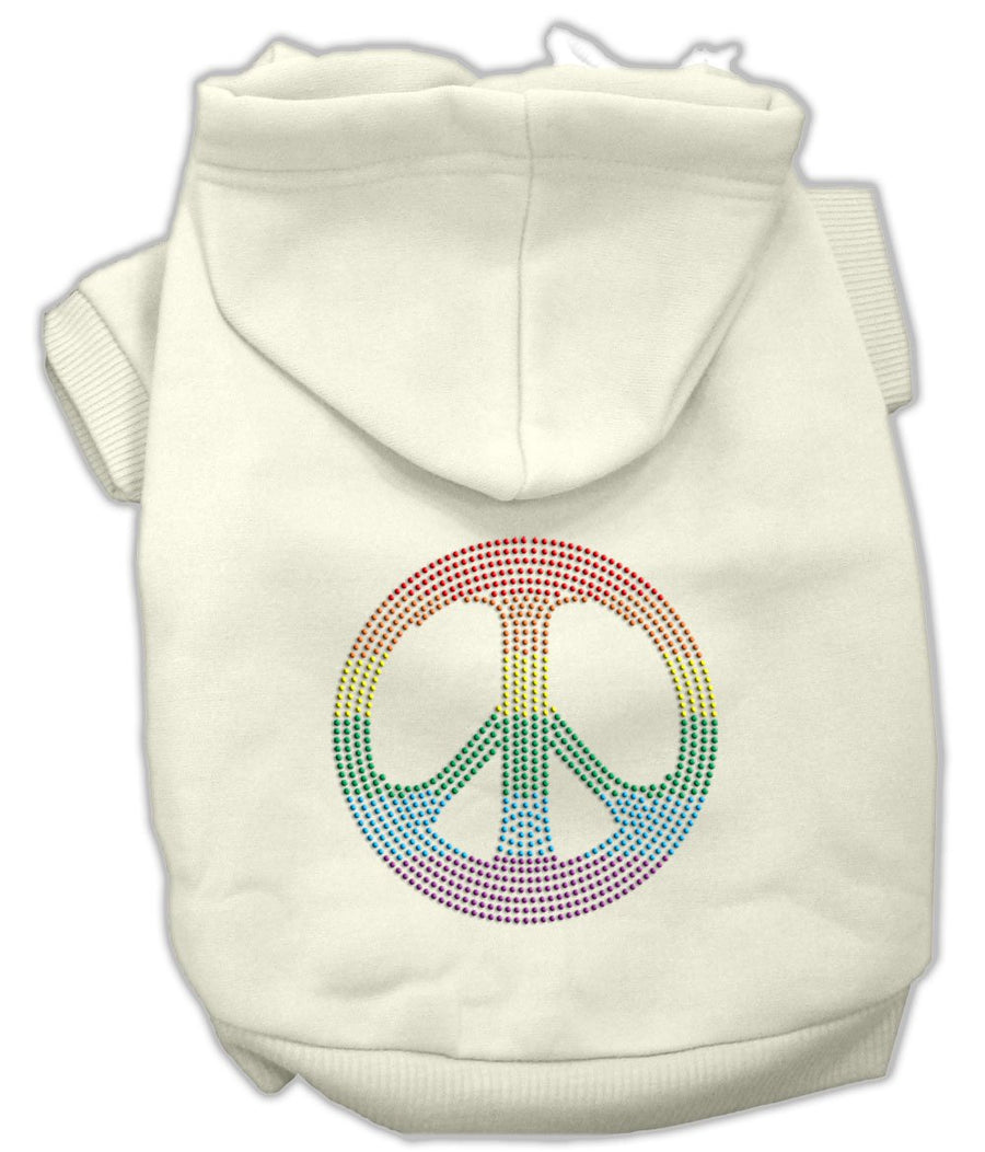 Rhinestone Rainbow Peace Sign Hoodies Cream Xl (16)