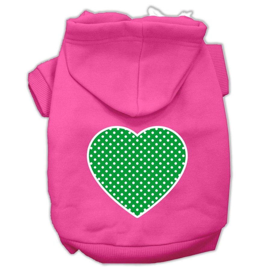 Green Swiss Dot Heart Screen Print Pet Hoodies Bright Pink Size Xs (8)