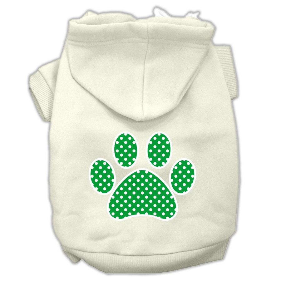 Green Swiss Dot Paw Screen Print Pet Hoodies Cream Size Xl (16)