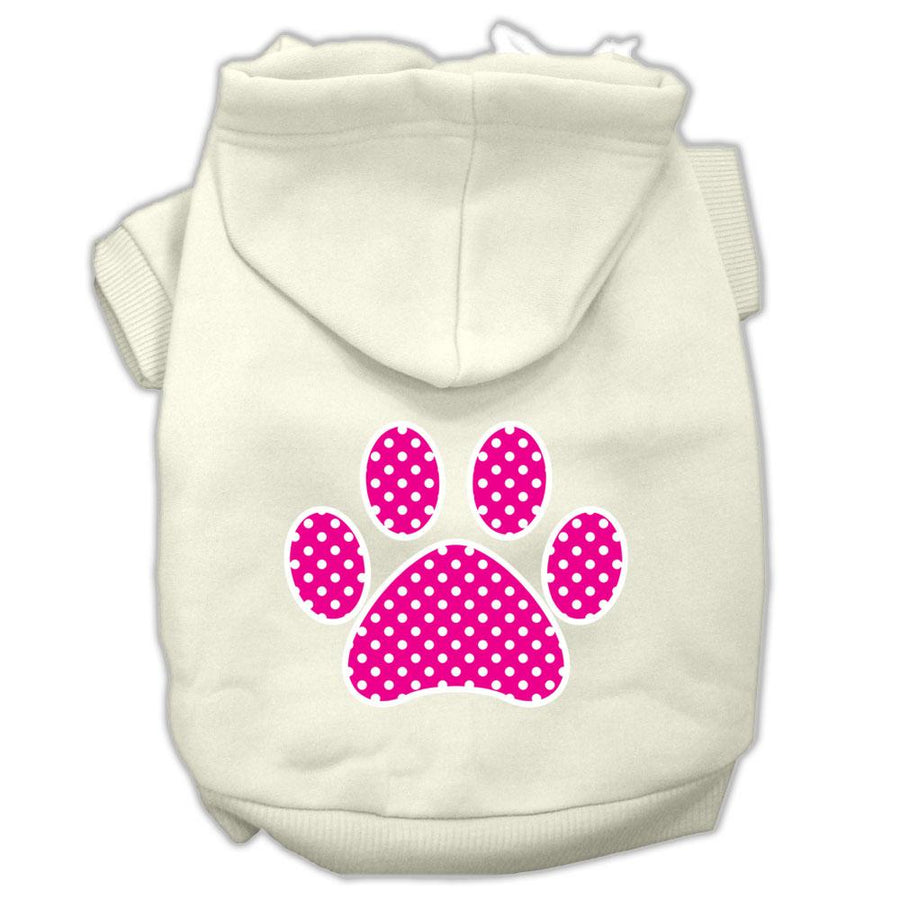 Pink Swiss Dot Paw Screen Print Pet Hoodies Cream Size Xs (8)