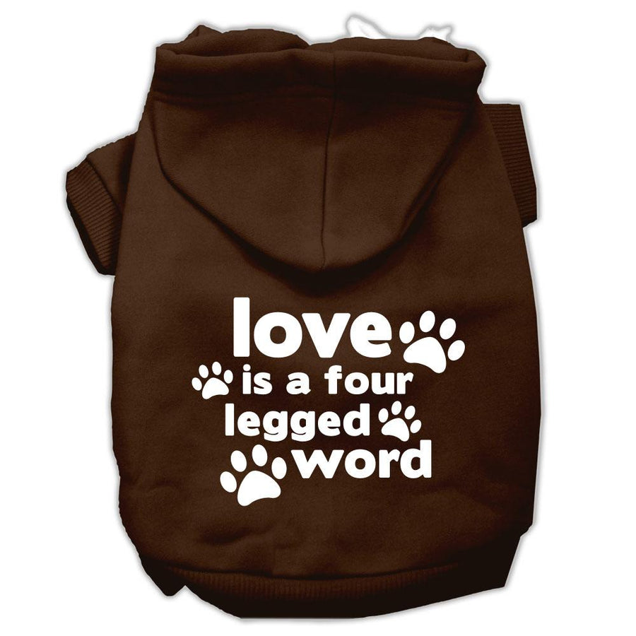 Love Is A Four Leg Word Screen Print Pet Hoodies Brown Size Med (12)