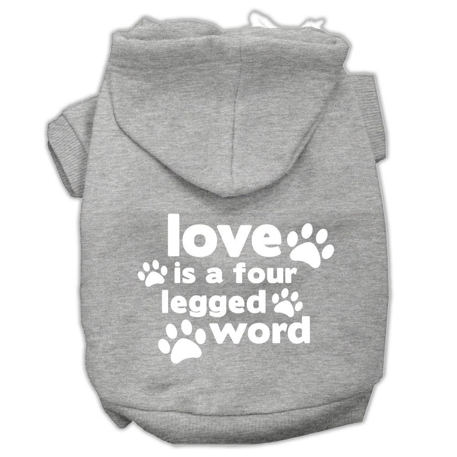 Love Is A Four Leg Word Screen Print Pet Hoodies Grey Size Med (12)