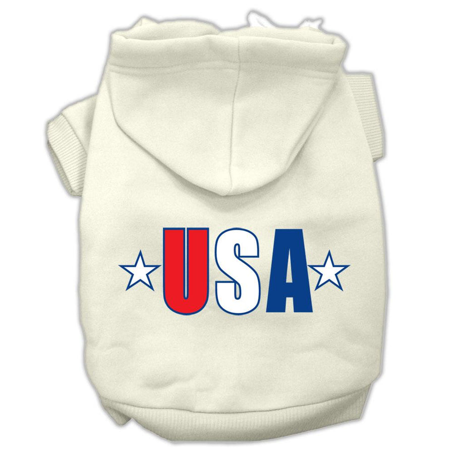 Usa Star Screen Print Pet Hoodies Cream Size Xxl (18)