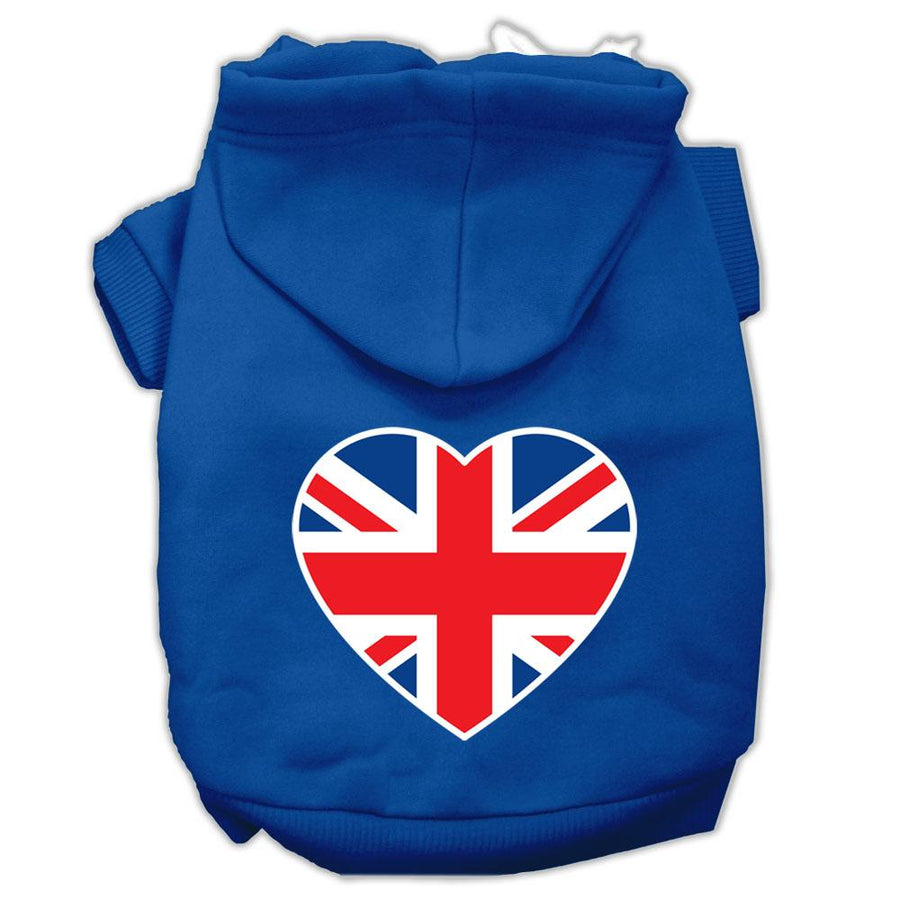 British Flag Heart Screen Print Pet Hoodies Blue Size Xs (8)