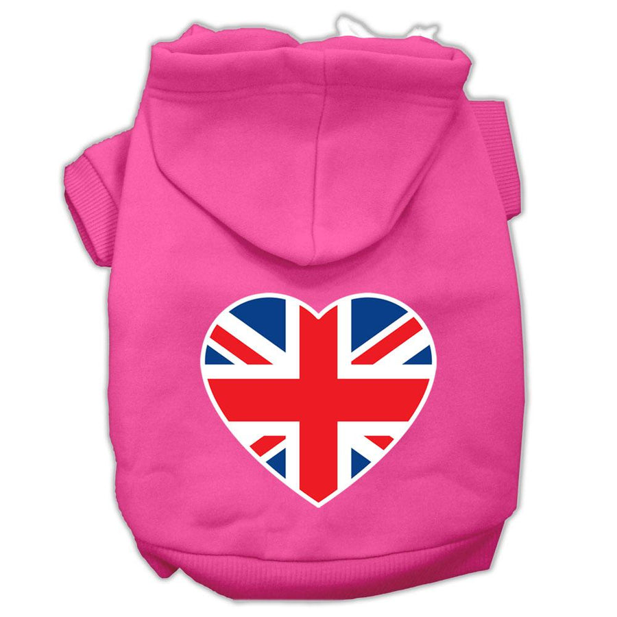 British Flag Heart Screen Print Pet Hoodies Bright Pink Size Xs (8)