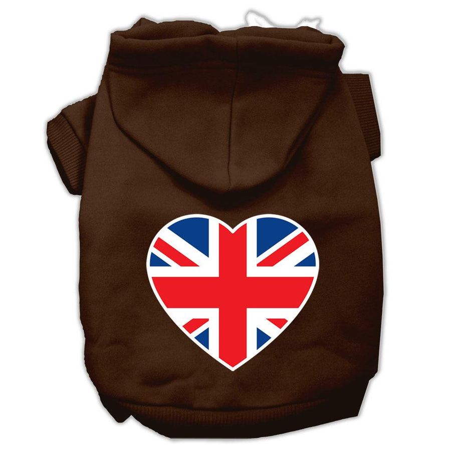 British Flag Heart Screen Print Pet Hoodies Brown Size Xs (8)