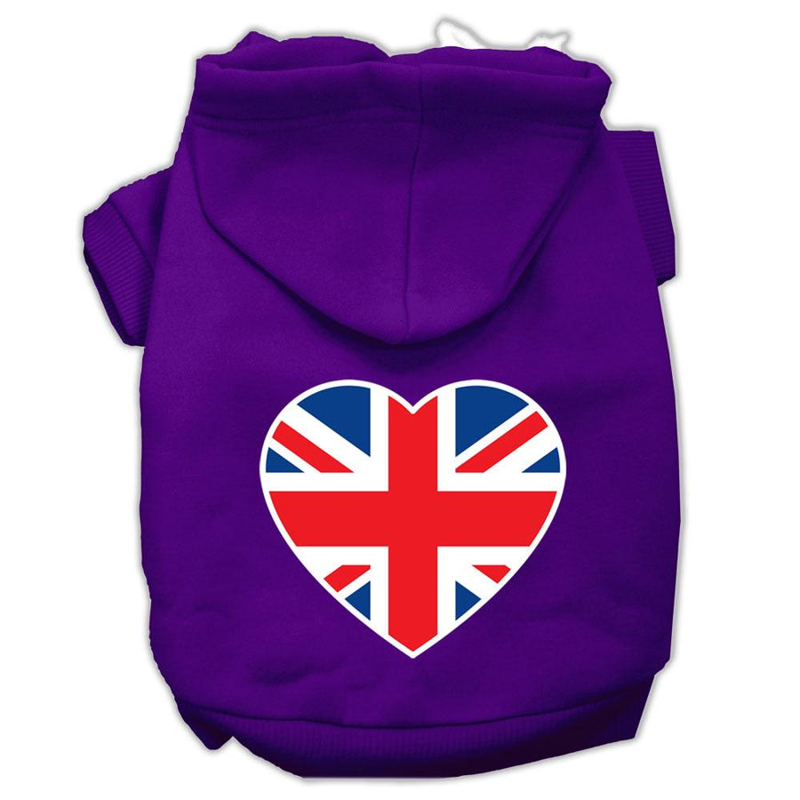 British Flag Heart Screen Print Pet Hoodies Purple Size Xs (8)